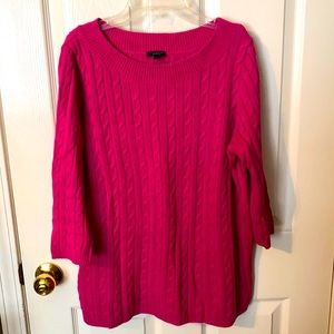 Talbots - 1XP - beautiful hot pink cabled sweater